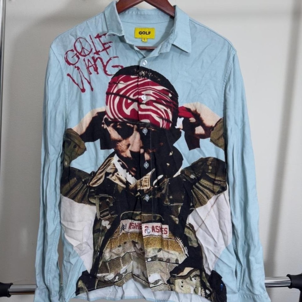 Golf Wang "Ashes to Ashes" blue button up shirt Size Large